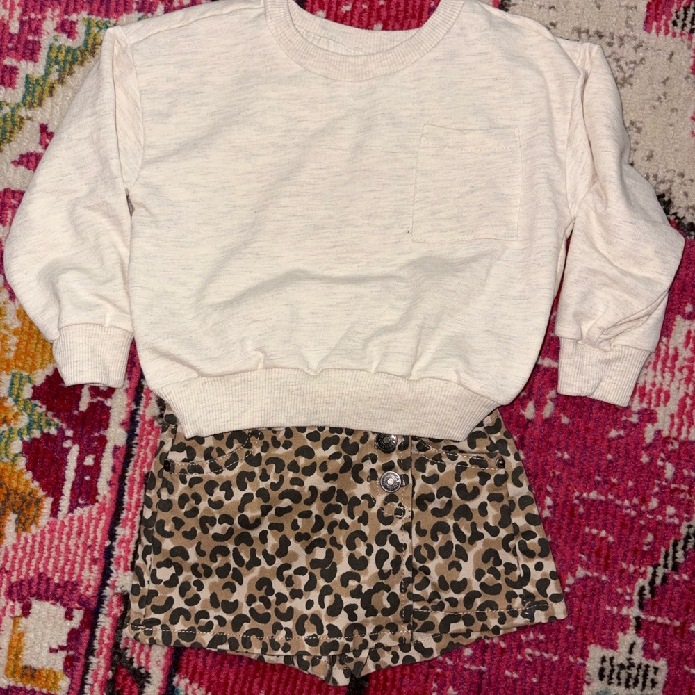 Jessica Simpson Toddler Cream Sweatshirt with Leopard Print Skort 2T